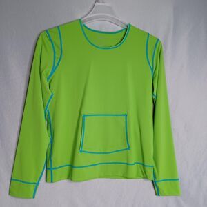 Athleta Swim Shirt Womens Large Green Long Sleeve Rash Guard Pocket Nylon